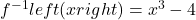 {f}^{-1}left(xright)={x}^{3}-4