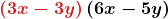 \displaystyle\boldsymbol{\textcolor{myred1}{\left(3x-3y\right)}\left(6x-5y\right)}