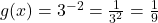 g(x)=3^{-2} = \frac{1}{3^2} = \frac{1}{9}