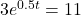 3{e}^{0.5t}=11
