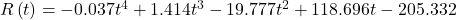 R\left(t\right)=-0.037{t}^{4}+1.414{t}^{3}-19.777{t}^{2}+118.696t-205.332