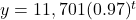 y = 11,701(0.97)^t
