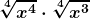 \boldsymbol{\displaystyle \sqrt[4]{x^4}\cdot \sqrt[4]{x^3}}
