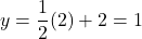 \displaystyle y = \frac{1}{2}(−2) + 2 = 1
