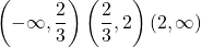 \left(-\infty ,\dfrac{2}{3}\right) \bcup \left(\dfrac{2}{3}, 2\right) \bcup \left(2,\infty \right)