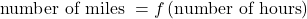 \text{number of miles }=f\left(\text{number of hours}\right)