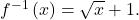 {f}^{-1}\left(x\right)=\sqrt{x}+1.
