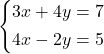 \systeme*{3x+4y=7, 4x-2y=5}