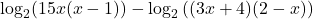 \log_{2}(15x(x-1))\right) - \log_{2}\left((3x+4)(2-x)\right)