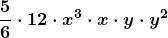 \boldsymbol{\displaystyle\frac{5}{6}\cdot 12\cdot x^3\cdot x\cdot y\cdot y^2}