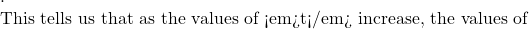 .  This tells us that as the values of <em>t</em> increase, the values of