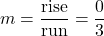 \displaystyle m = \frac{\text{rise}}{\text{run}} = \frac{0}{3}