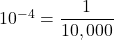 {10}^{-4}=\dfrac{1}{10,000}