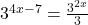 {3}^{4x-7}=\frac{{3}^{2x}}{3}