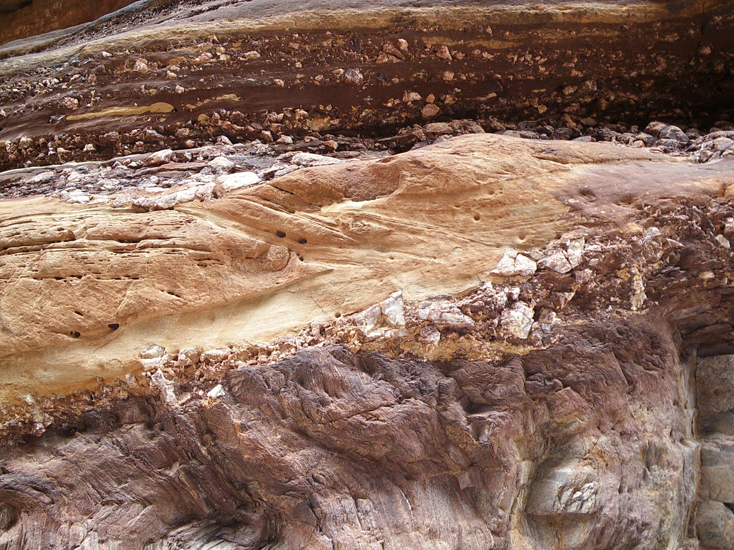 The Great Unconformity with Vishnu Schist overlain by the Tapeats Sandstone