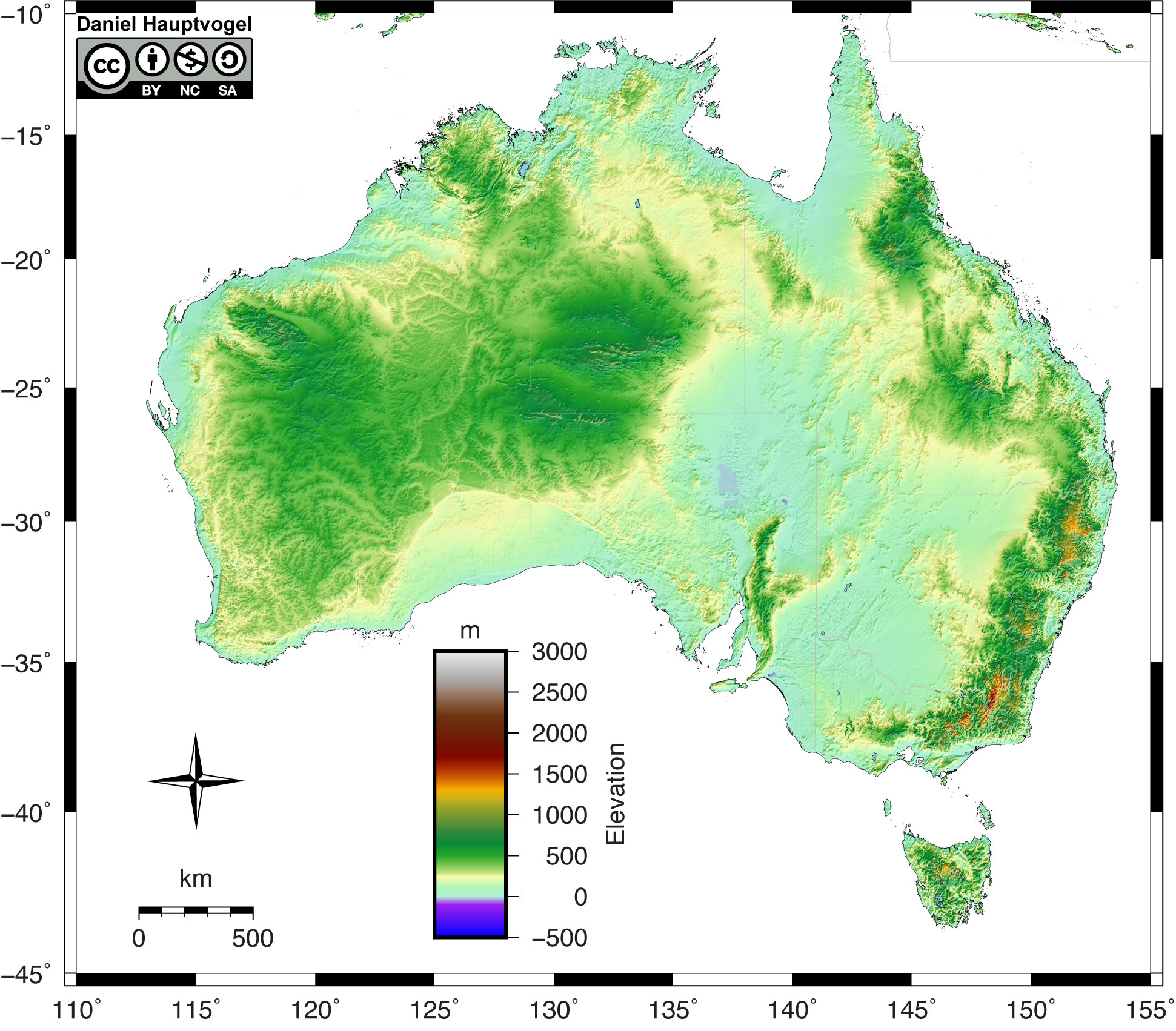 Shaded relief map of Australia.