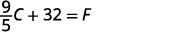 Add 32 to both sides. The result is nine-fifths C plus 32 is equal to F. We can now use the formula F is equal to nine-fifths C plus 32 to find the Fahrenheit temperature when we know the Celsius.