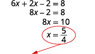 Solving for x, we get x equal to 5 by 4.