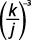 To simplify k divided by j in parentheses to the power of negative 3 we use the quotient to a power property.