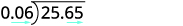 Minus 25.65 divided by minus 0.06. The signs are the same, so the quotient is positive. Make the divisor a whole number by moving the decimal all the way to the right.