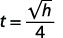 The formula t equals square root of h divided by 4.