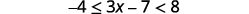 Negative 4 is less than or equal to 3 x minus 7 which is less than 8.