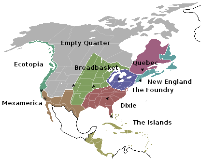 North American map broken into the nine nations
