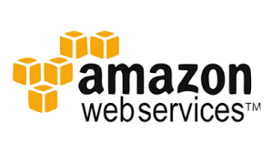 Amazon Web services logo, with yellow boxes on the left of the text.