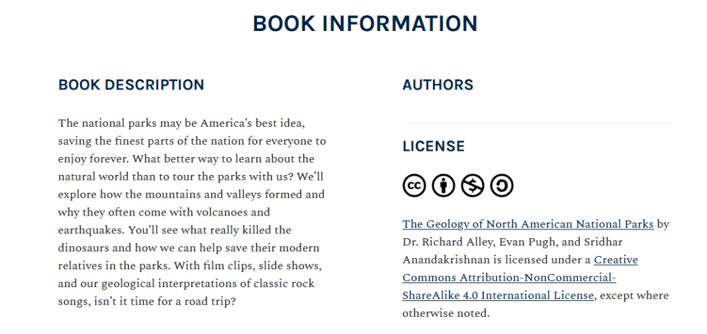 Book Information of Geology of North American Parks on UTSA Pressbooks